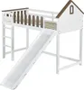A white and brown loft bed with a slide, designed for children. Produktbild-Vorschau