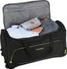 An open black travel bag with clothes and accessories packed inside, shown on a white background. Náhľad obrázku produktu