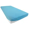 A turquoise fitted sheet is shown on a mattress, isolated on a white background. Produktbild-Vorschau