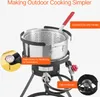 A propane fryer set with a basket and accessories, with callouts highlighting features. Anteprima dell’immagine prodotto