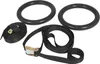 Two black gymnastic rings and two black straps with metal buckles are laid out on a white background. Produktbild-Vorschau