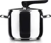 A studio shot of a stainless steel pressure cooker with a black handle. Podgląd zdjęcia produktu