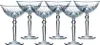 A set of six crystal champagne glasses with intricate cut designs. Produktbild-Vorschau