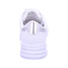 The back view of a white sneaker with silver accents. Produktbild-Vorschau