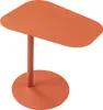 A side view of an orange metal side table with a round base and a rounded rectangular top. Produktbild-Vorschau