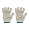 A pair of light gray knitted gloves with teal trim at the cuffs. Podgląd zdjęcia produktu