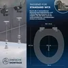 Diagrams showing the assembly of a toilet seat and its dimensions. Produktbild-Vorschau