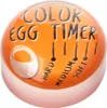 A close-up of an orange egg timer with text and markings. Produktbild-Vorschau