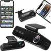 A collage of a dashcam, a smartphone displaying dashcam footage, and a close-up of the dashcam. Produktbild-Vorschau