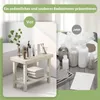 A split image showing a 'before' and 'after' of bathroom organization, featuring a shower bench and toiletries. Podgląd zdjęcia produktu