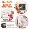 COSTWAY Dětská tabule 3v1, oboustranný stojan s rolí Náhled obrázku produktu 4