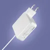 A white power adapter with a cable, angled against a light purple background. Produktbild-Vorschau