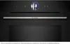 A close-up shot of a black built-in oven with a silver handle and a digital display showing cooking icons. Produktbild-Vorschau