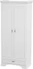 A white wardrobe with two doors and a drawer at the bottom, shown from the front. Produktbild-Vorschau