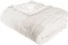 A folded white faux fur blanket with a ribbed texture. Podgląd zdjęcia produktu