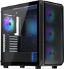 A black computer tower case with tempered glass side panel and RGB lighting. Produktbild-Vorschau