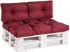 A burgundy pallet sofa cushion set on a white wooden pallet. Náhľad obrázku produktu