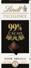 A close-up product shot of a Lindt Excellence 99% Cacao dark chocolate bar packaging. Produktbild-Vorschau