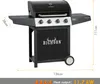 A black gas grill with side shelves and a black cabinet with the BIGHORN logo. Dimensions are indicated with lines and text. Produktbild-Vorschau