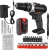 A collection of cordless drill accessories and tools laid out on a white background. Produktbild-Vorschau