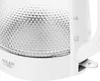 Close-up of the lower part of a glass electric kettle, showing the textured glass body and the white base with measurement markings. Produktbild-Vorschau