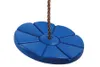 A blue plastic swing seat with a rope attached, isolated on a white background. Produktbild-Vorschau