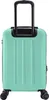 A mint green suitcase with black accents and wheels, shown from the back with the handle extended. Produktbild-Vorschau