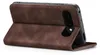 A brown flip cover case for a smartphone is shown in an open position, revealing the phone's camera module. Produktbild-Vorschau
