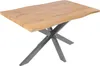 A table with a wooden top and a metal spider leg base, isolated on a white background. Produktbild-Vorschau