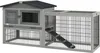 A gray wooden rabbit hutch with a large outdoor run and a ramp. Podgląd zdjęcia produktu
