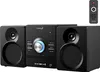 A black Cyberlux stereo system with two speakers and a remote control. Produktbild-Vorschau