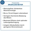 A graphic detailing the benefits of a brushless motor. Produktbild-Vorschau