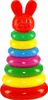 A colorful stacking ring toy with a bunny head on top, presented against a white background. Podgląd zdjęcia produktu
