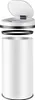 A white trash can with its lid open and a ring for securing a trash bag, shown disassembled against a white background. Produktbild-Vorschau