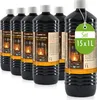 A group of black bottles of lamp oil are displayed against a white background. One bottle has a green tag attached. Produktbild-Vorschau