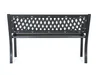 A black metal garden bench with a decorative lattice back. Produktbild-Vorschau