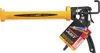 A yellow and black caulking gun with a product tag attached. Produktbild-Vorschau