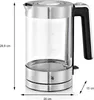 A studio shot of a glass electric kettle with dimensions indicated. Anteprima dell’immagine prodotto