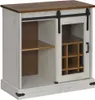 A white and brown sideboard with a sliding glass door and a wine rack inside, shown against a white background. Náhľad obrázku produktu