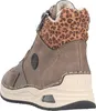 A side view of a brown high-top sneaker with leopard print accents. Produktbild-Vorschau