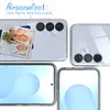 A collage of images showcasing a transparent phone case with a personalized photo insert and different views of a smartphone. Produktbild-Vorschau