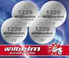 Four coin cell batteries are arranged in a cluster against a background of blue lightning. Produktbild-Vorschau