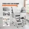 A professional pet grooming bathtub with various features highlighted by text overlays and inset images. Podgląd zdjęcia produktu