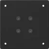 A flat lay of four black metal couch table legs, each with a hexagonal screw head visible in the center. Produktbild-Vorschau