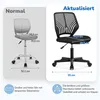 Comparison of a 'normal' and 'updated' office chair with dimensions and feature callouts. Podgląd zdjęcia produktu
