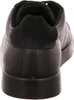 The back view of a black leather sneaker with a suede heel accent. Voir les images du produit