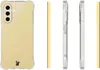A clear phone case with a yellow phone inside, shown from the back and sides. Produktbild-Vorschau