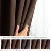 A hand is shown adjusting a dark brown curtain, with a series of smaller images below showing the curtain's color under different lighting conditions. Podgląd zdjęcia produktu