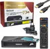 A product shot of a satellite receiver box and its accessories, including the box itself, the receiver, a remote control, power adapter, and HDMI cables. Produktbild-Vorschau