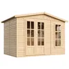 A wooden garden house with double doors and a window. Produktbild-Vorschau